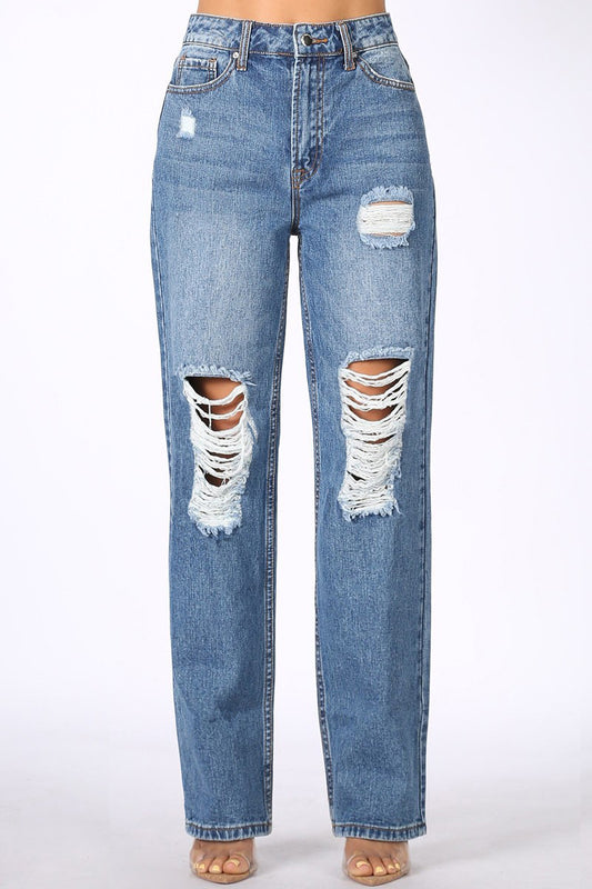 Distressed Straight Leg Jeans